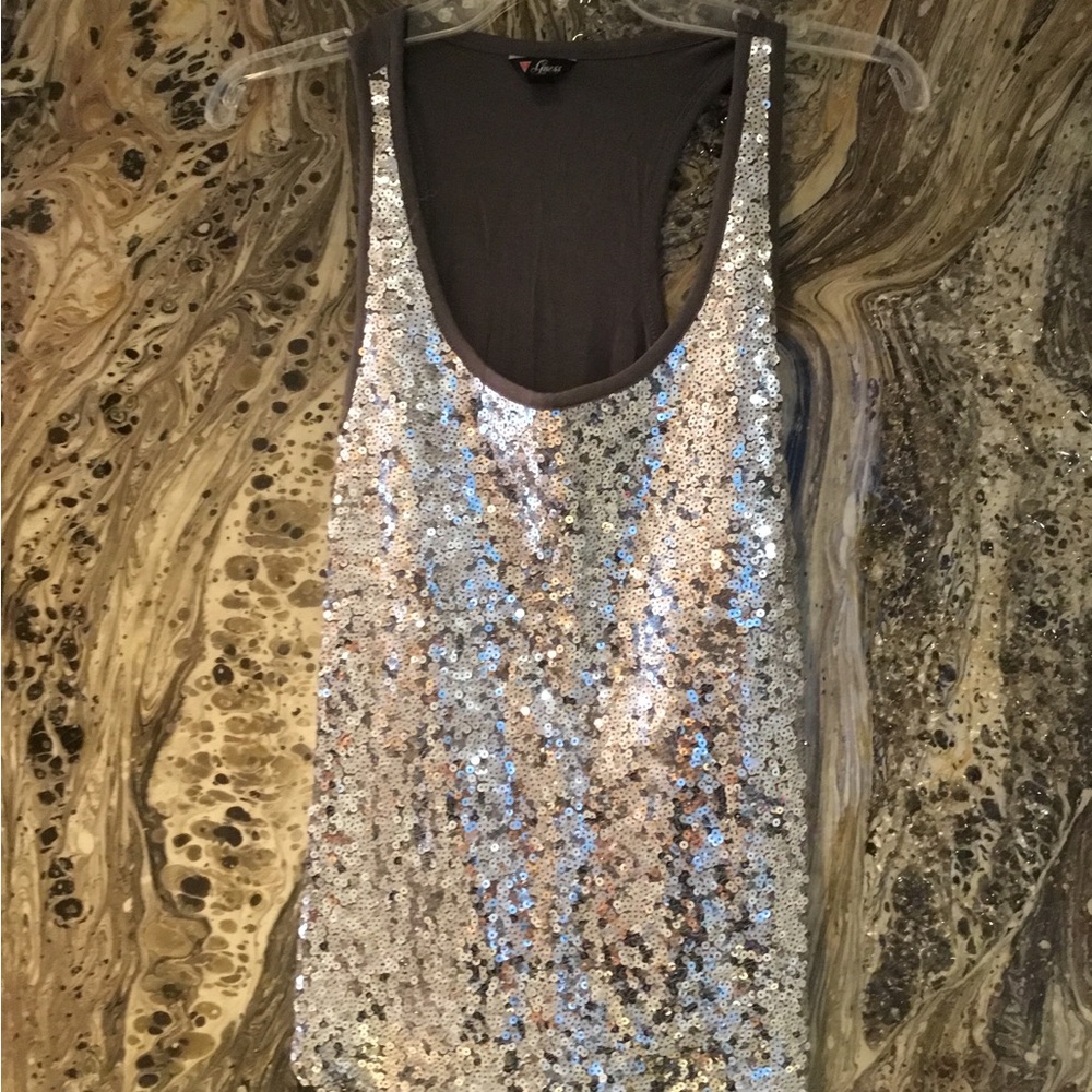 Guess Silver Sequin Racerback Tank